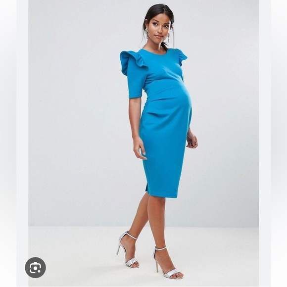 Elegant Blue Maternity Dress - Picture 1 of 5